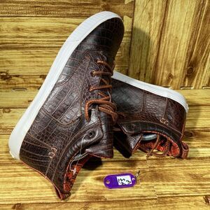 TOMS Camila High Crocodile Embossed Leather Brown Shoes Sneakers  Womens Sz 10